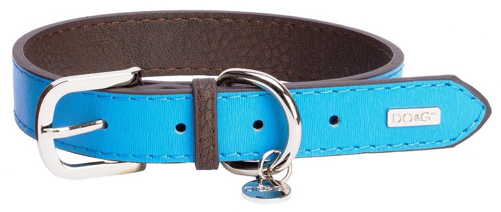 DO & G Leather Collection Dog Collar, Large, Blue