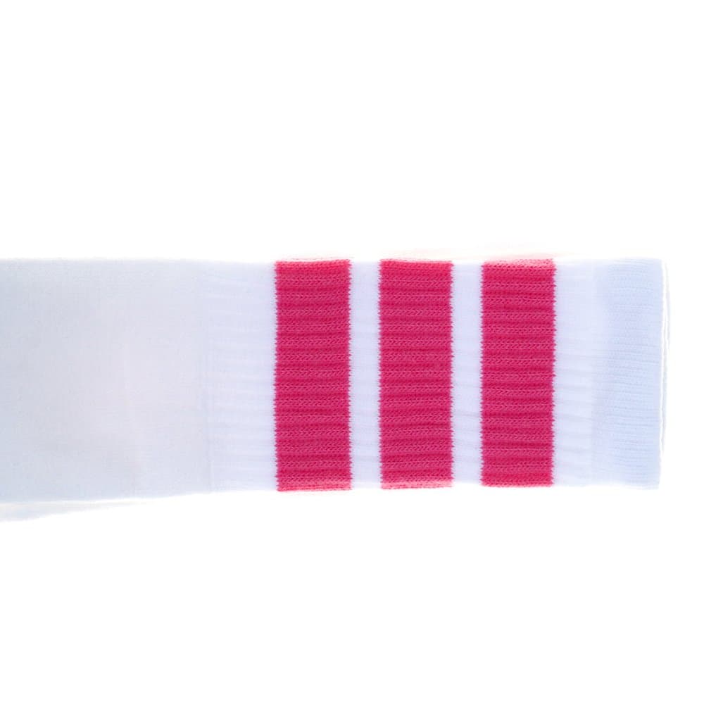 Choobes (Unisex) 19 Inch mid-calf White tube socks with Hot Pink stripes