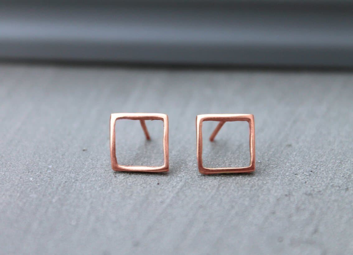 Open Square Stud Earrings, Rose gold geometric earrings, Minimalist earrings for women, Nickel Free stud earrings, 1 pair of 18k Rose Gold plated earrings for women