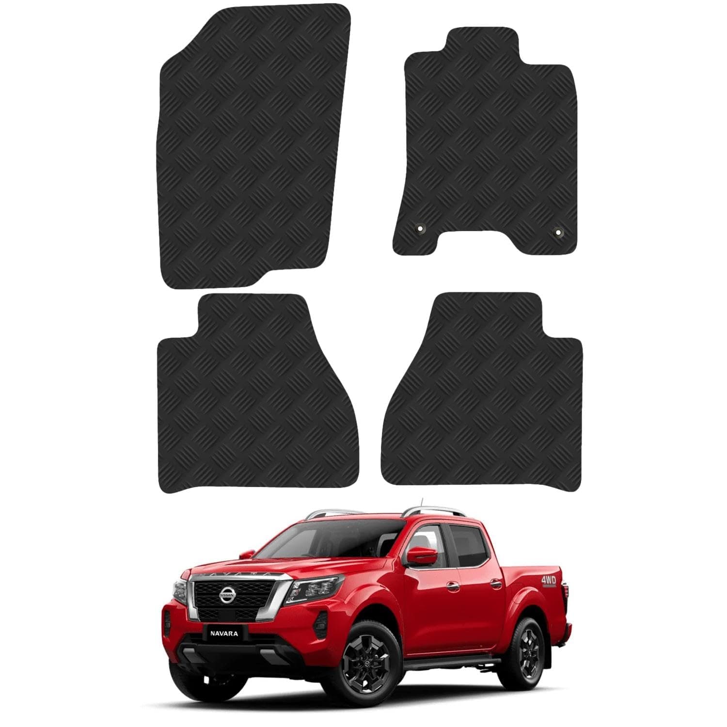 Nissan Navara (2016-2022) [Double Cab] Rubber Van Mats Accessories Tailored Fit Compatible Accessory Waterproof Protection Non-Slip Car Floor Mats 3mm Thick Full Coverage Durable Coverage with Clips
