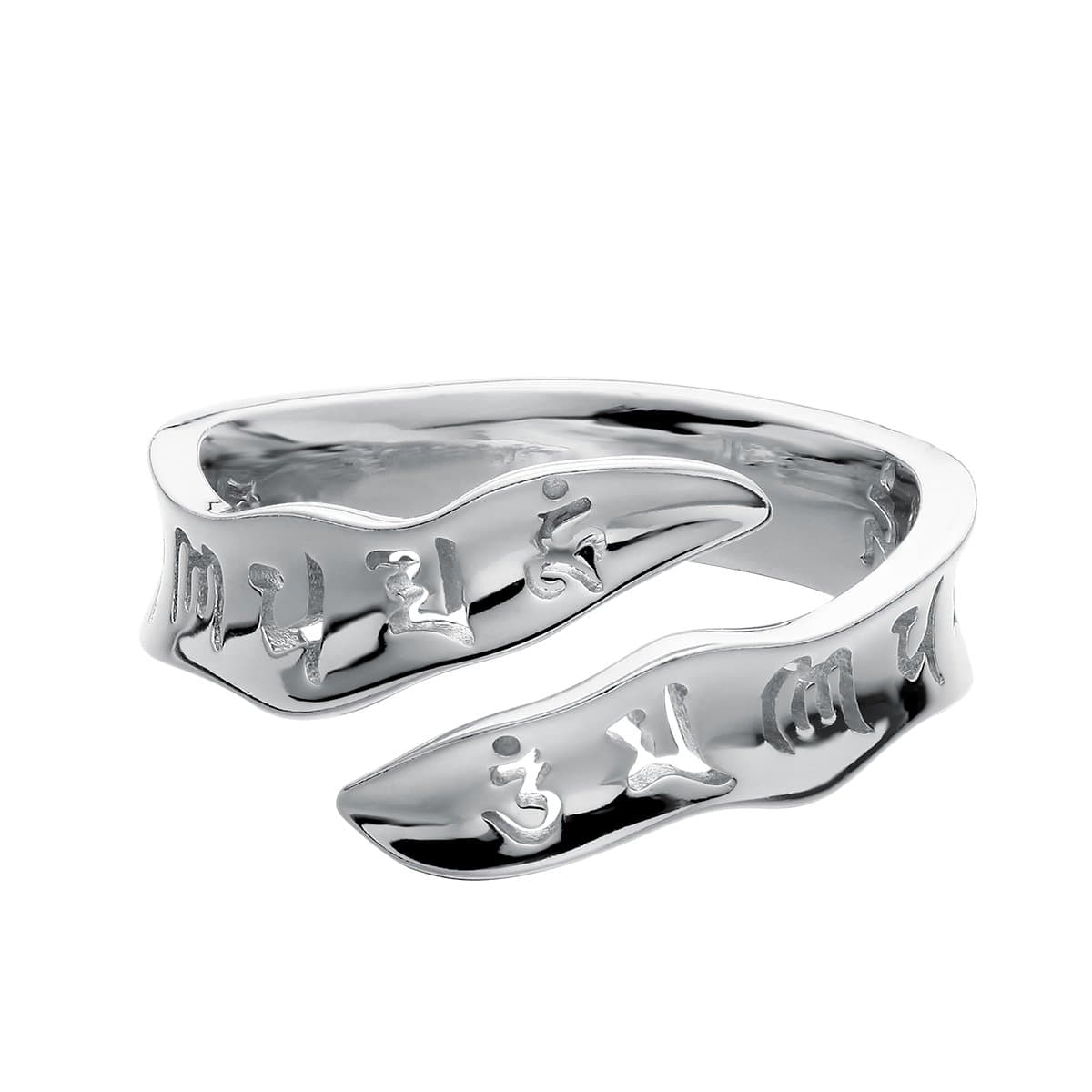 – S925 Sterling Silver Open Ring Sanskrit Mantra Om Mani Padme Hum Open Tail Rings Fine Jewelry