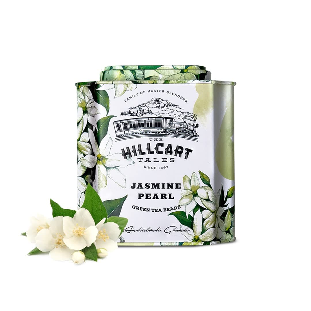 HILLCART TALES Jasmine Pearl Long Leaf Tea Beads, Premium Loose Long Leaves Green Tea With Jasmine Flavour Aroma | 35 Cups, 2.65 Oz / 75 G