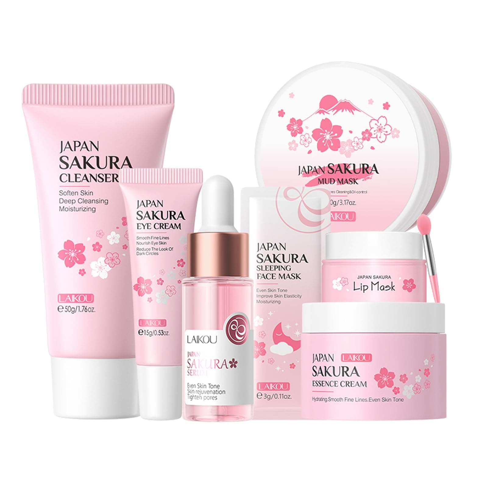 Japan Sakura Skincare Set 7PCS-Teenage Skin Care Set-Skin Care for Teens 10-12-Skincare for Girls 10-12-Teen Skin Care Kit with Cleanser,Face Cream,Mud Mask,Eye Cream (One Size, Starter Moiturizing)