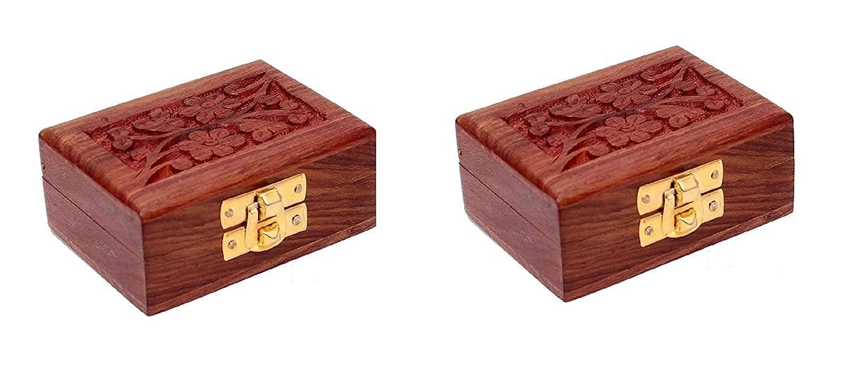 SQS Wooden Small Storage Box for Jewellery/Gifts/Showcase (Pack of 2) (Size -9 x 6cm)
