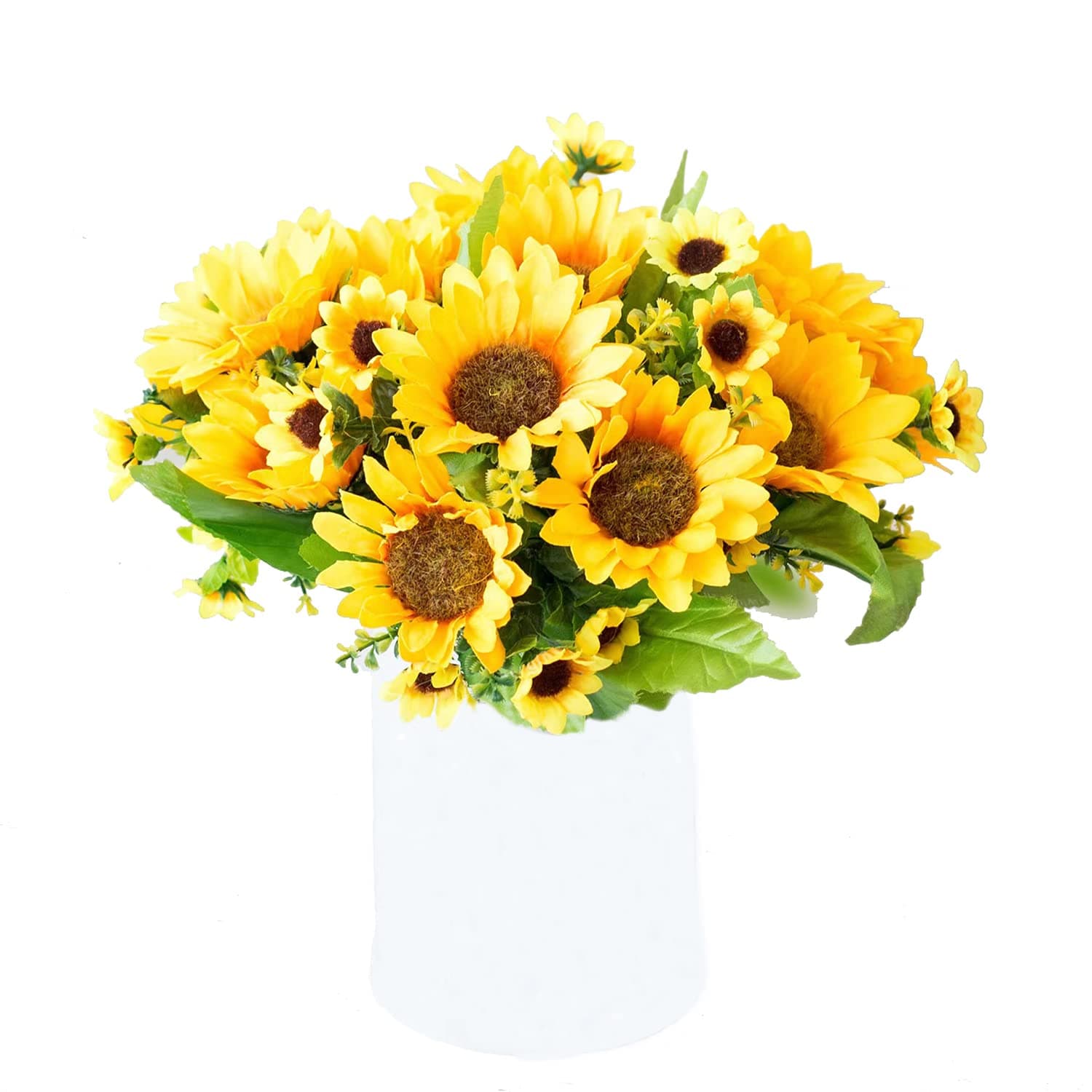 UUPP 2 Bunches Artificial Sunflowers Fake Silk Flower Bouquet Artificial Flowers for Home Wedding Decor, 11.8 Inches