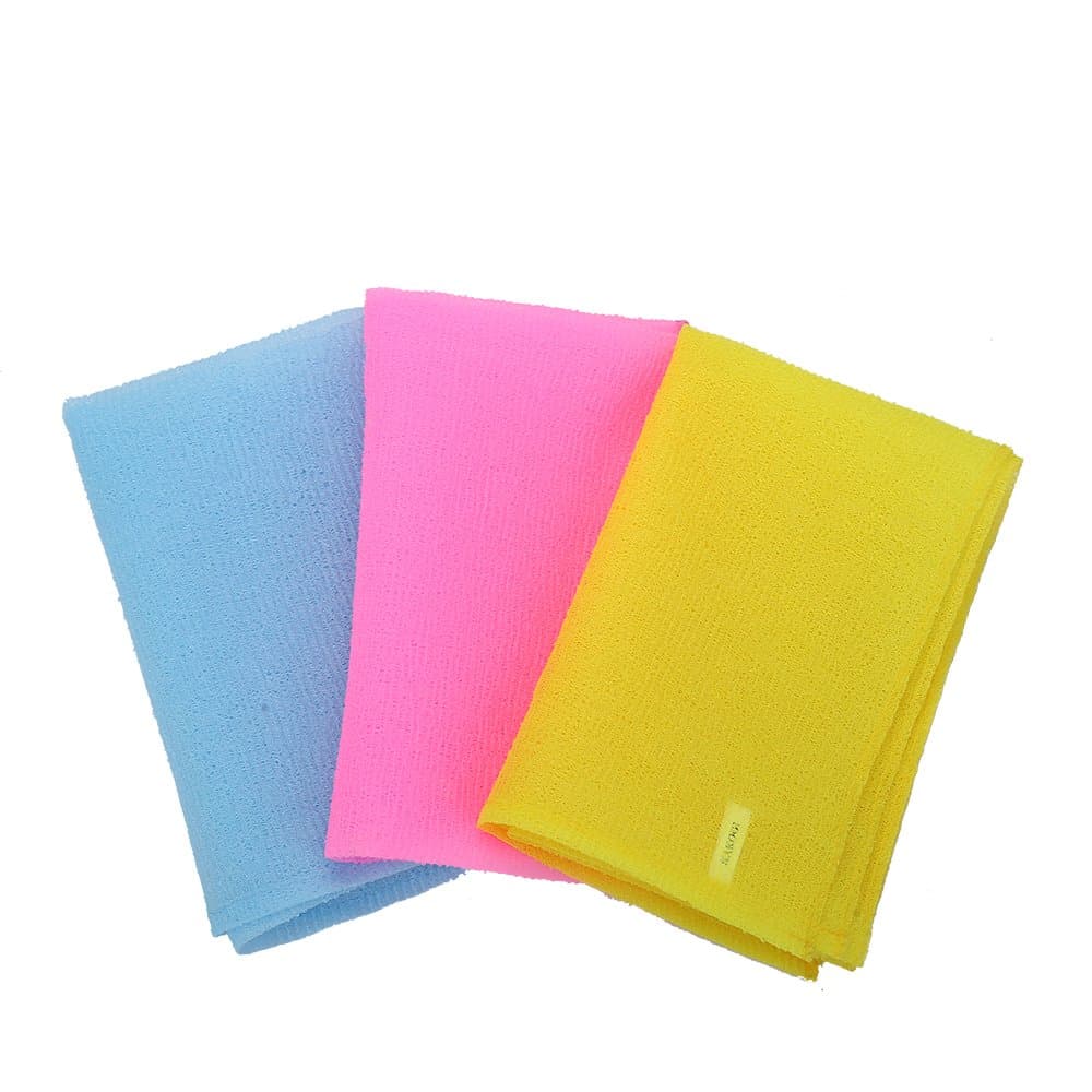 Long Exfoliating Nylon Bath Cloth/Towel, Magic Shower Washcloth for Body, 35 inches(3PCS, Blue&Yellow&Pink)