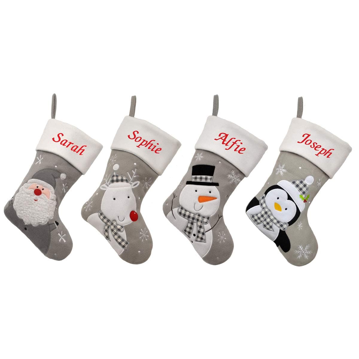 D3Personalised Embroidered Silver Luxury Deluxe Christmas Stockings (Snowman)