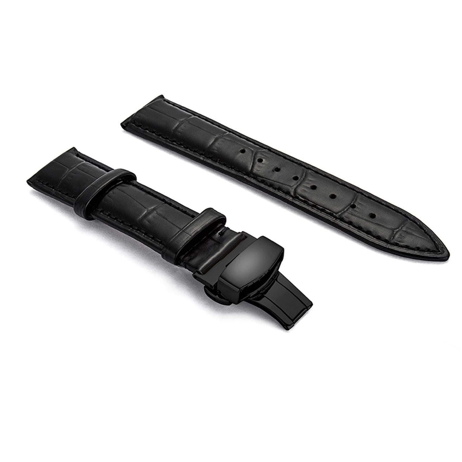 20mm Leather Watch Band Strap Fits Alpinist SARB017 SARB017J SARG005 SARG005J Black Deployment Silver Buckle