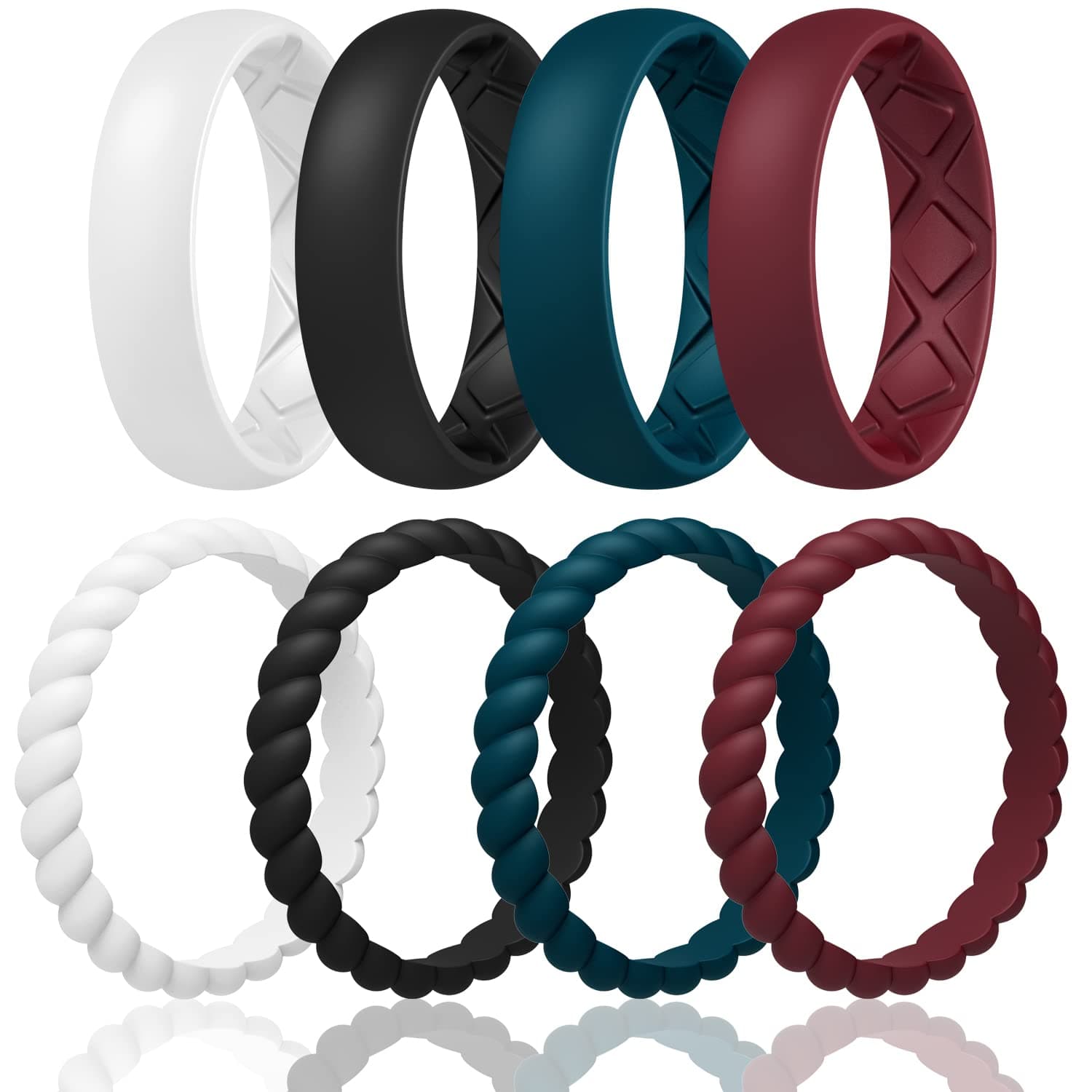 Egnaro Silicone Wedding Ring for Women,Thin and Stackble Braided Rubber Wedding Bands,No-Toxic,Skin Safe