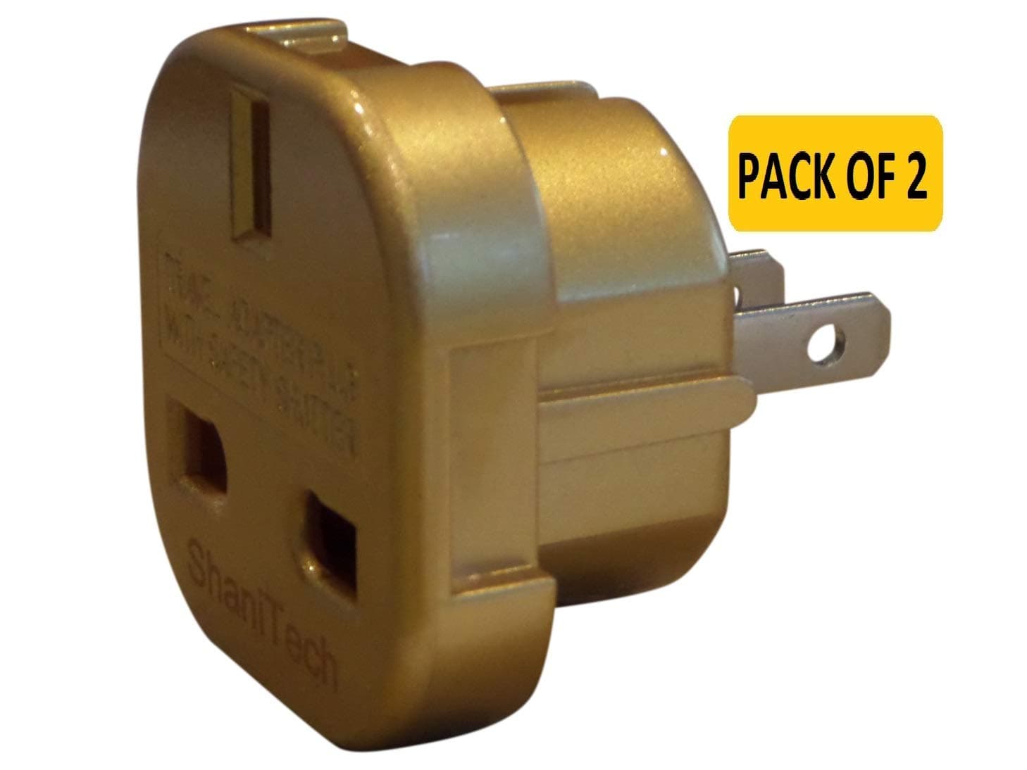 ShaniTechPack of 2 Travel Adaptor GOLD UK To for USA Canada Mexico Australia New Zealand Adapter Plug