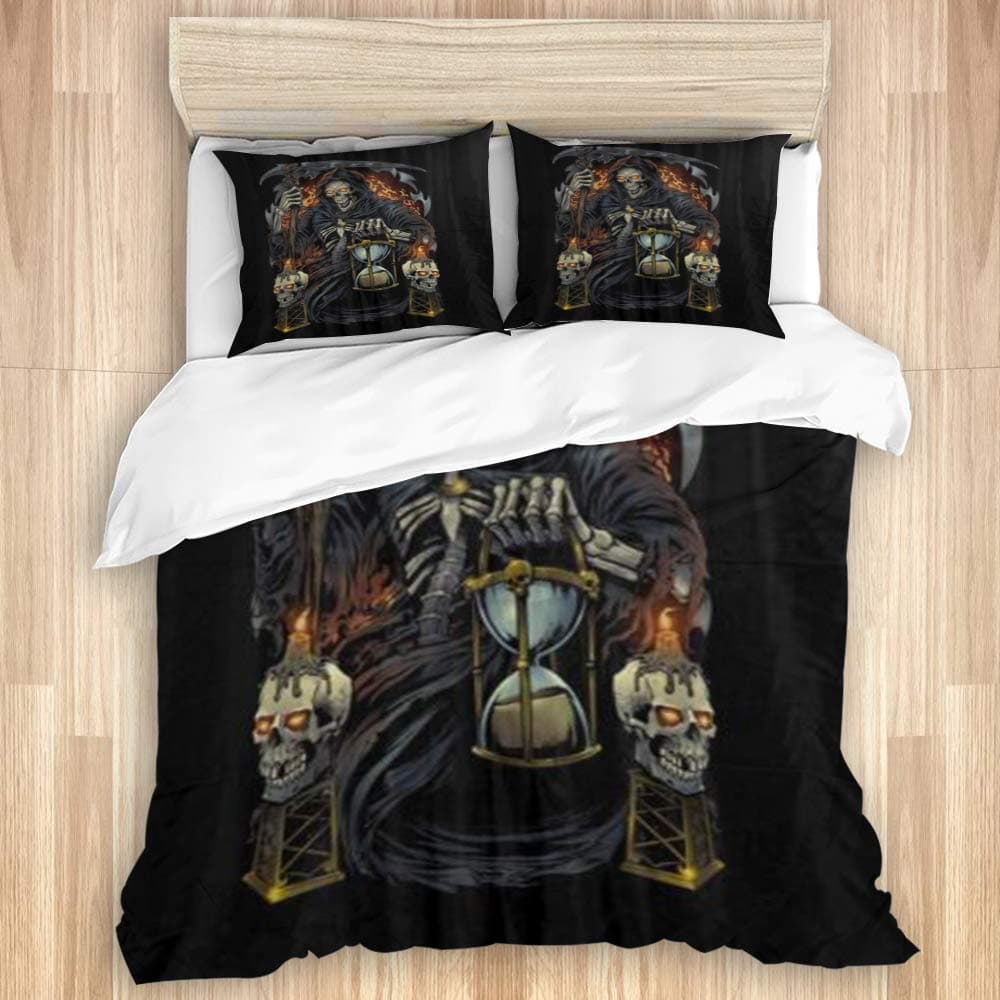 NANITHG Microfibre Duvet Cover,Grim Reaper with Hourglass, Trendy Quilt Bedding Set.Double Size