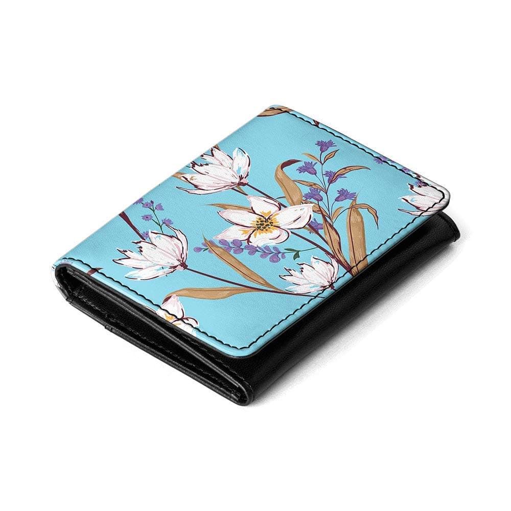 Women's Leather Flip Top Card Wallet Wristlet (Blue Lilies)