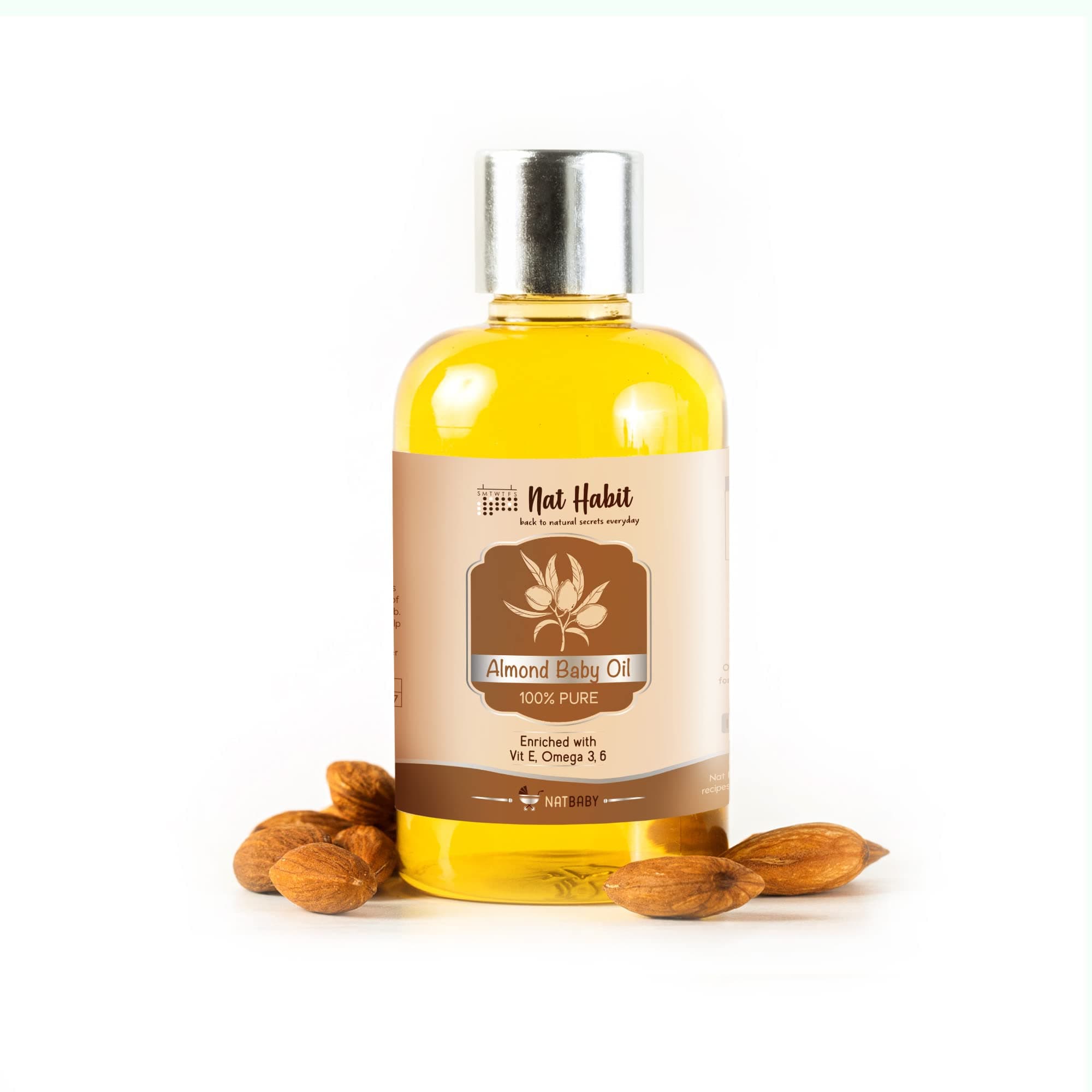 100% Pure Almond Baby Oil For Baby Skin & Hair, Enriched With Vit E & Omega-3, 6 Non-Refined, LLP Free, Chemical & Preservative Free - 100 ml