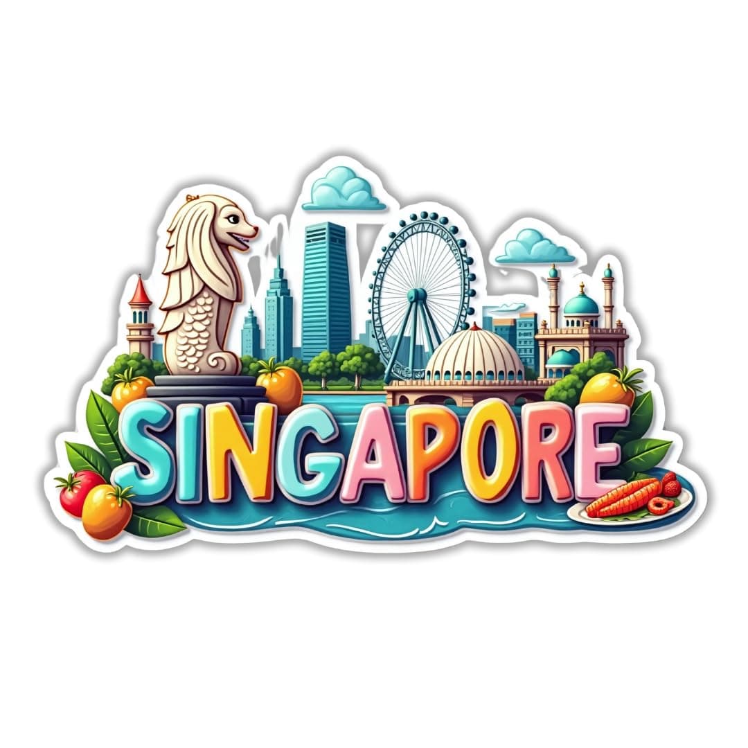 Singapore Country Theme Souvenir Wooden Fridge Magnet for Refrigerator - Singapore Printed Magnet for Office, Kitchen and Home Decor | Perfect Souvenir Gift | Pack of 1 | Size 3x3 Inchs