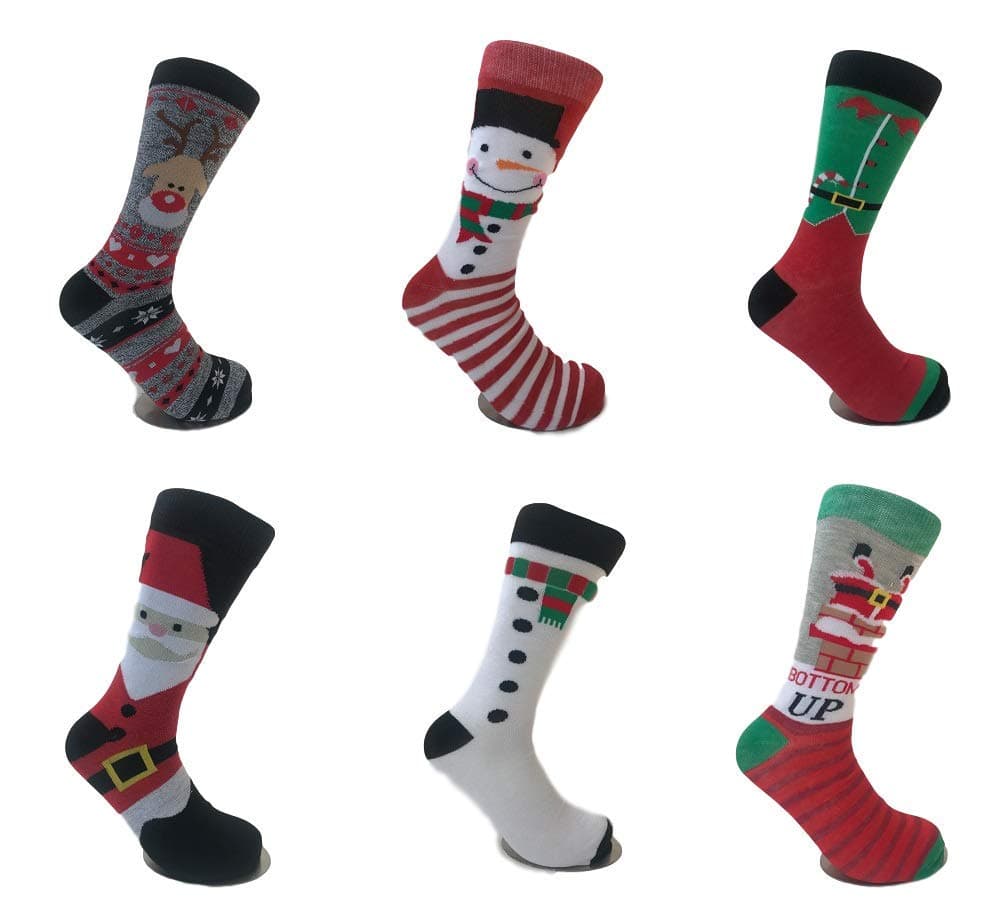 6 Pairs Mens' Novelty Fun Character Christmas Socks, Stocking Fillers or Gifts