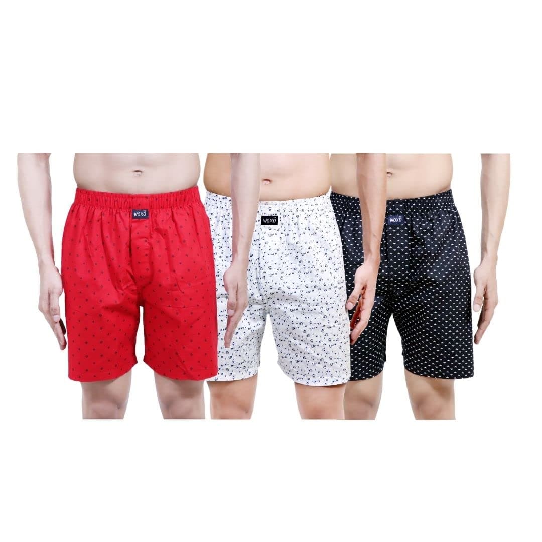 BOXERMen's Sports Cotton Multicolor Shorts Pack of 3