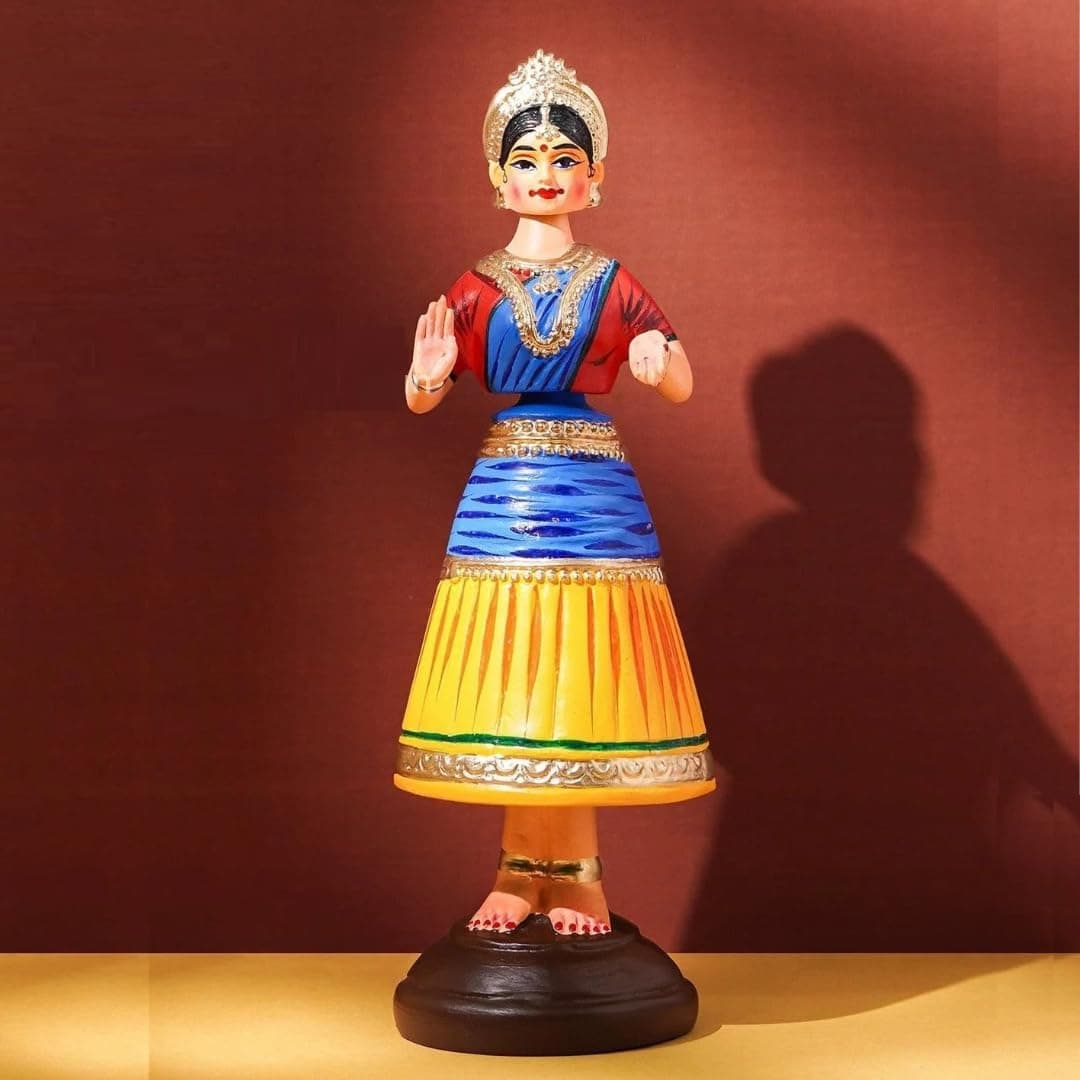 SIMPLE DAYS Handcrafted Thanjavur Iconic Dancing Doll |Kondapalli Buttabomma | Thalaiyatti Bommai | Traditional Indian Bobblehead Doll with Water Resistant Enamel Paint - Size 13 Inches