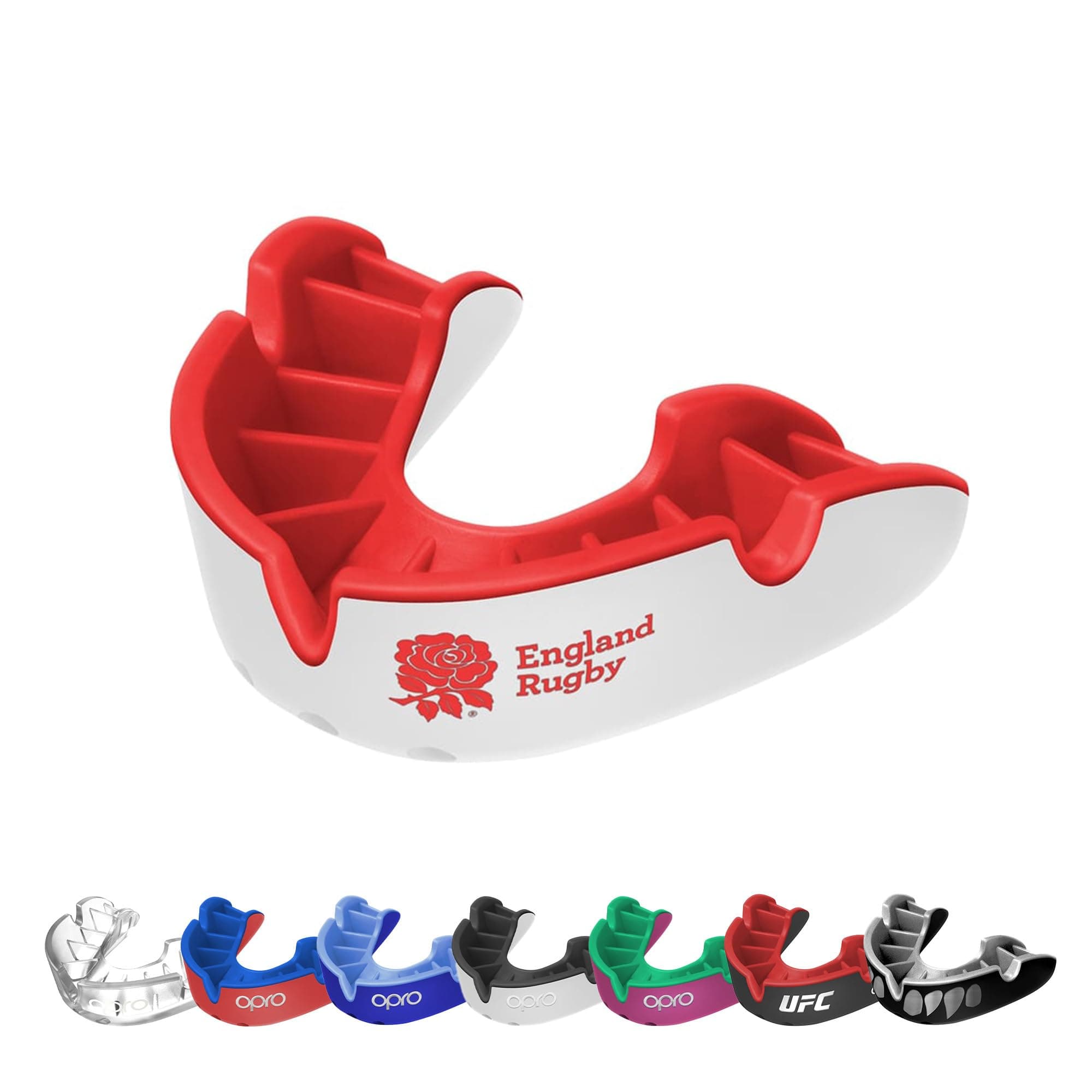 OPRO Silver Level Adult and Youth Sports England RFU Rugby Mouthguard with Case, Gum Shield Featuring Revolutionary Fitting Technology for and Other Contact and Combat Sports (England RFU, Adult)