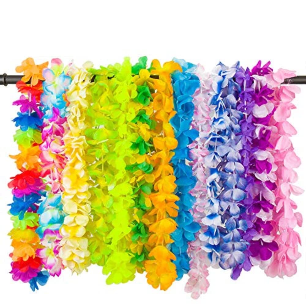 50 Counts Hawaiian Leis Party Favors Tropical Hawaiian Necklace Silk Flower leis for Luau Beach Birthday Party Decorations and Party Supplies