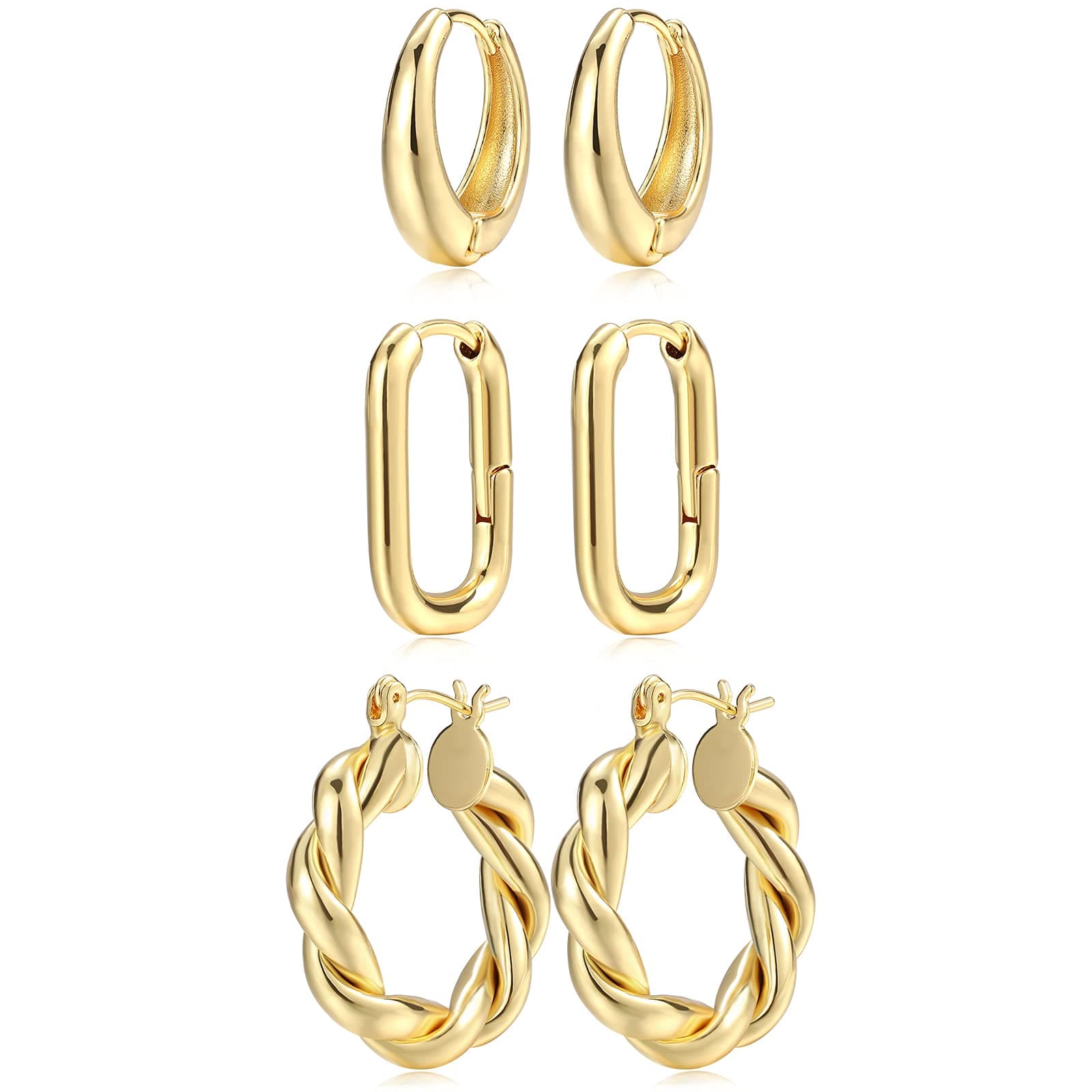 Gold Hoop Earrings for Women, 14K Real Gold Plated Lightweight Chunky Gold Hoops Earrings for Gifts