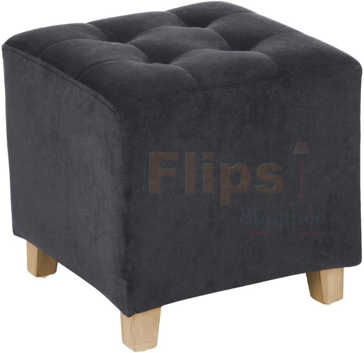 Mango Wood Small Footstool Ottoman Padded Footrest Stool Modern Square Stool for Living Room Bedroom (Color Black)