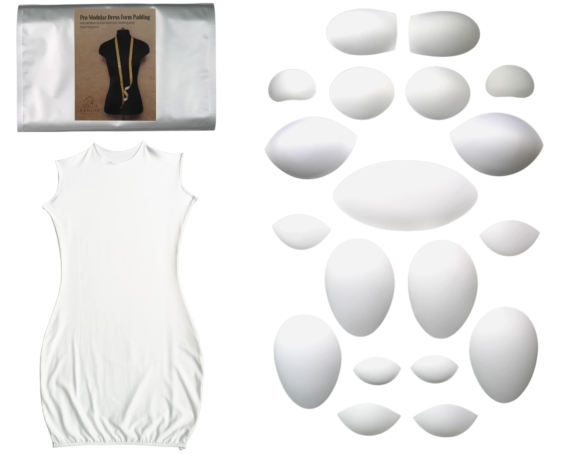 Pro Modular Dress Form Padding Regular Size Kit (20 Pieces) - Adjustable Body Form Set for Sewing and Mannequin - Adult Female Dress Making and Tailoring Accessories