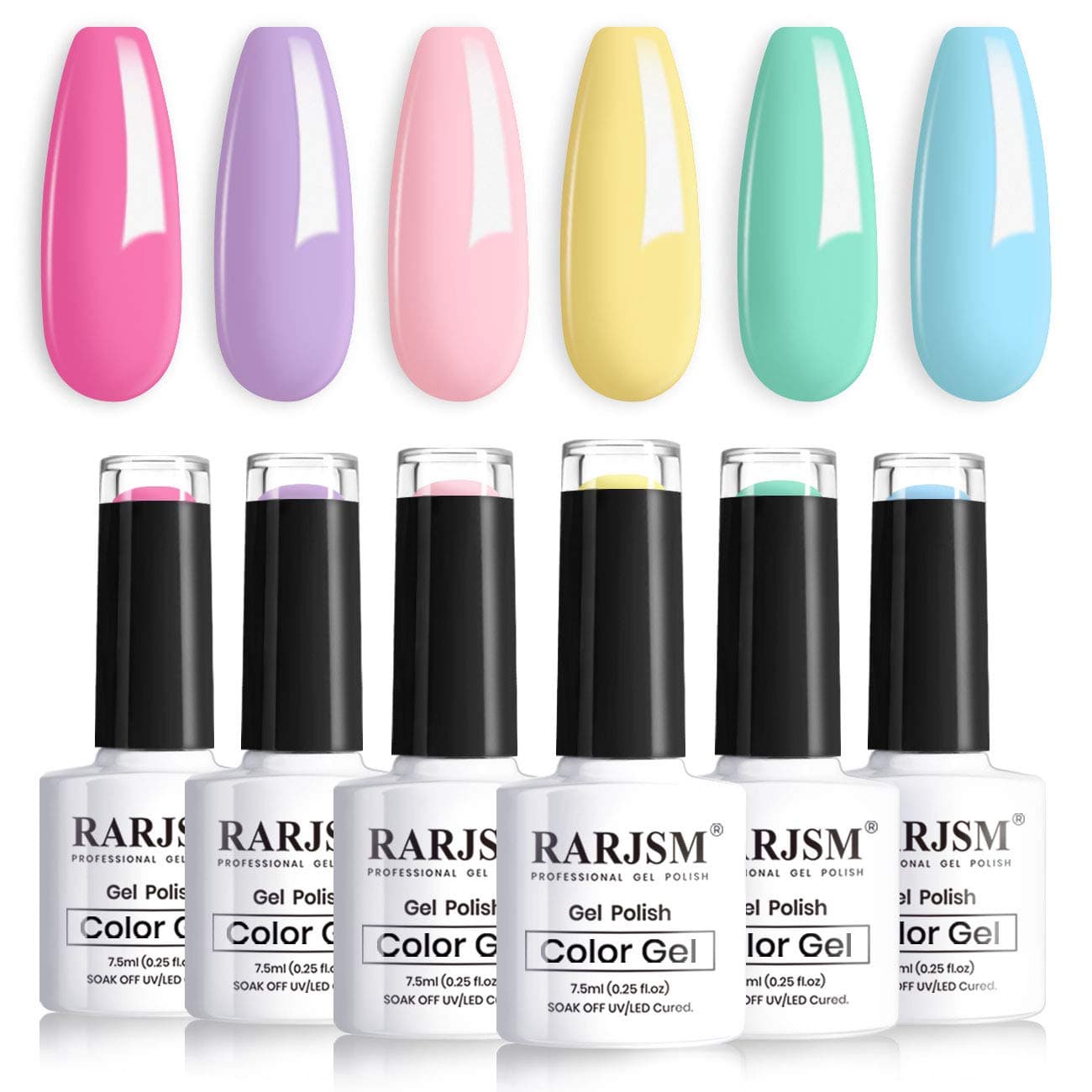 RARJSMPastel Gel Nail Polish Kit, Macaron Colors Collection Pink Purple Yellow Green Blue Nail Polish Set, 6PCS 7.5ML Spring Summer Color Gel Nail Polish,Curing Required,Nail Art Gift Box