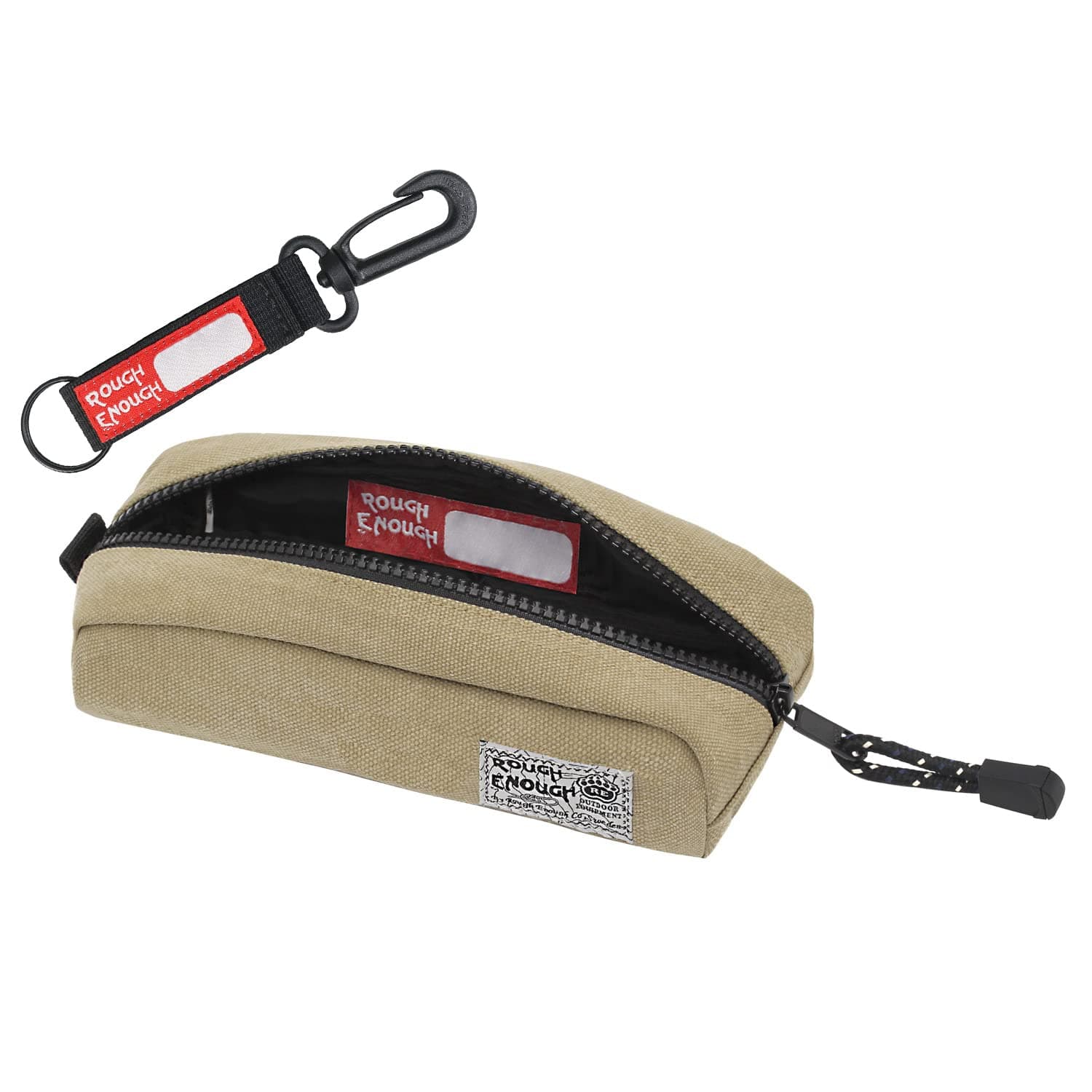 Rough Enough Small Pencil Case for Girls Boys Adults Canvas Pencil Pouch for School Art Supplies Stationary Office Beige