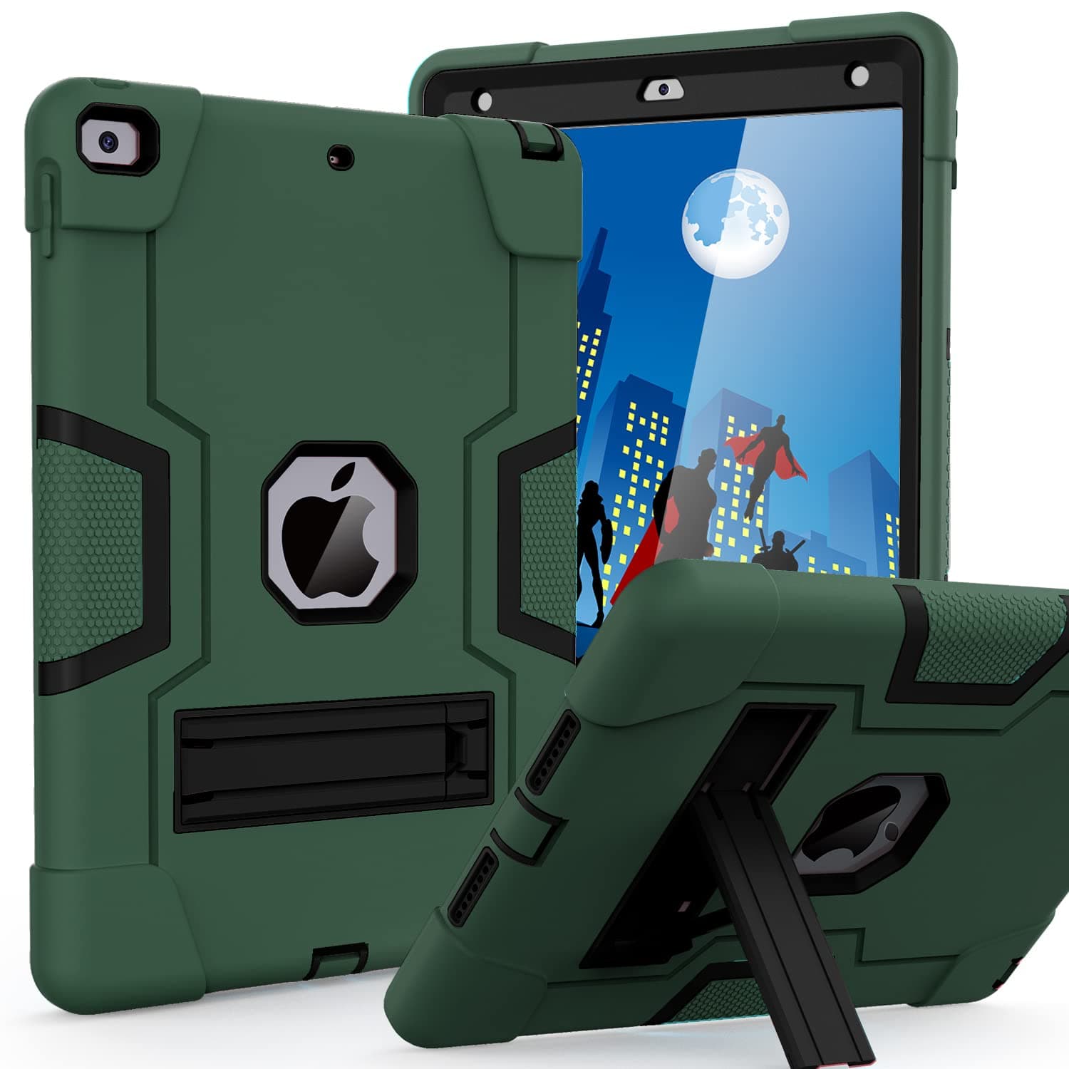 Cantis Case for ipad 9th Generation/ 8th Generation/ 7th Generation, Slim Heavy Duty Shockproof Rugged Protective Case with Built-in Stand for iPad 10.2 inch 2021/2020/2019, Alpine Green+Black
