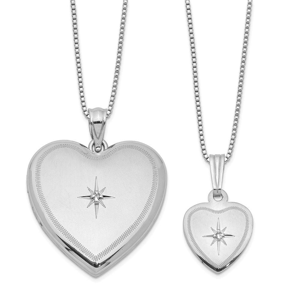 Just Like Mommy Sterling Silver Round Solitaire Diamond Shining Star Heart Locket Pendant Necklace Set