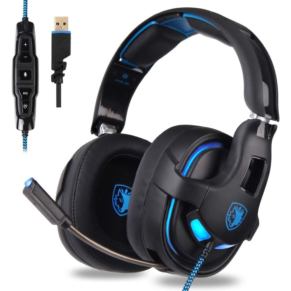 SADES PC Gaming Headset, 7.1 Surround Stereo Sound R15 USB Computer Gaming Headset 53mm Drivers with Microphone,Over-The-Ear Noise Isolating,Breathing LED Light Compatible Mac, Laptop,PC Gamers, One size