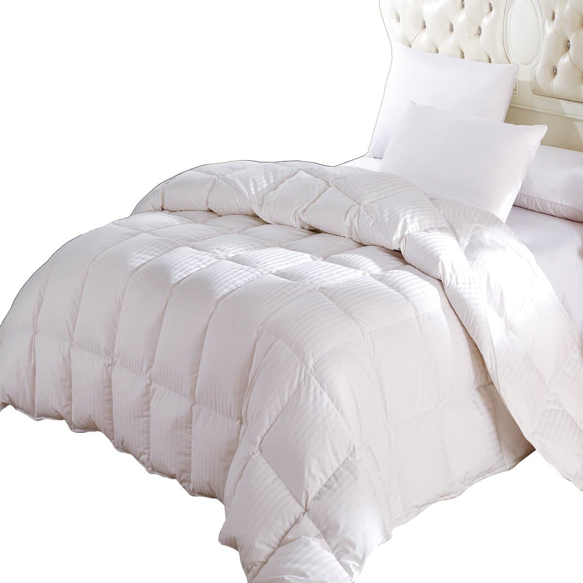 Luxury Four Season Down Comforter, 300 Thread Count 100% Cotton Striped Shell, 600FP, 40 Ounce Down Fill, King