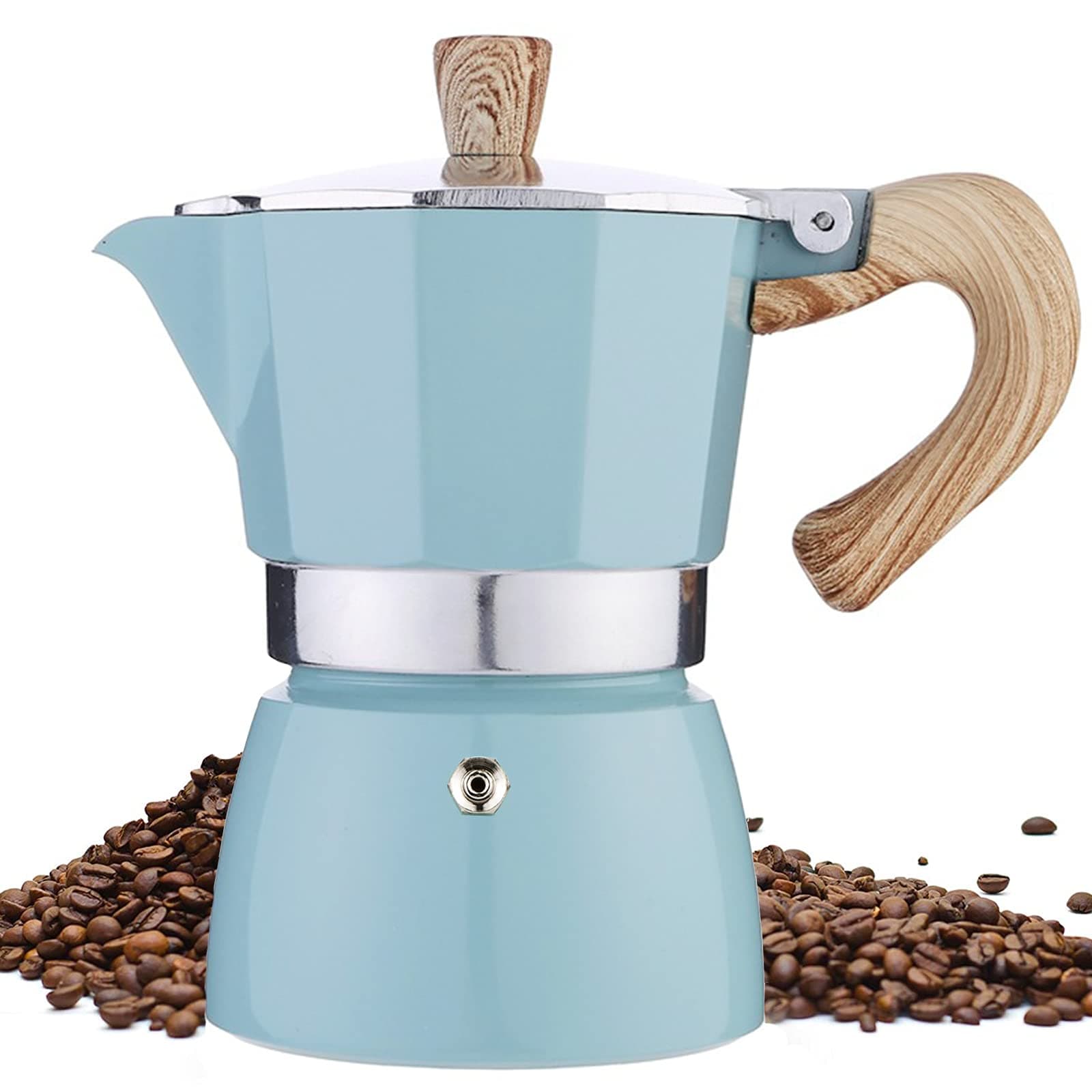 MORDEN MS Moka Pot - Stovetop Espresso Maker 3 Cup/5 OZ Italian Coffee Maker Camping Coffee Pot Manual Cuban Coffee Percolator for Cappuccino or Latte- Blue