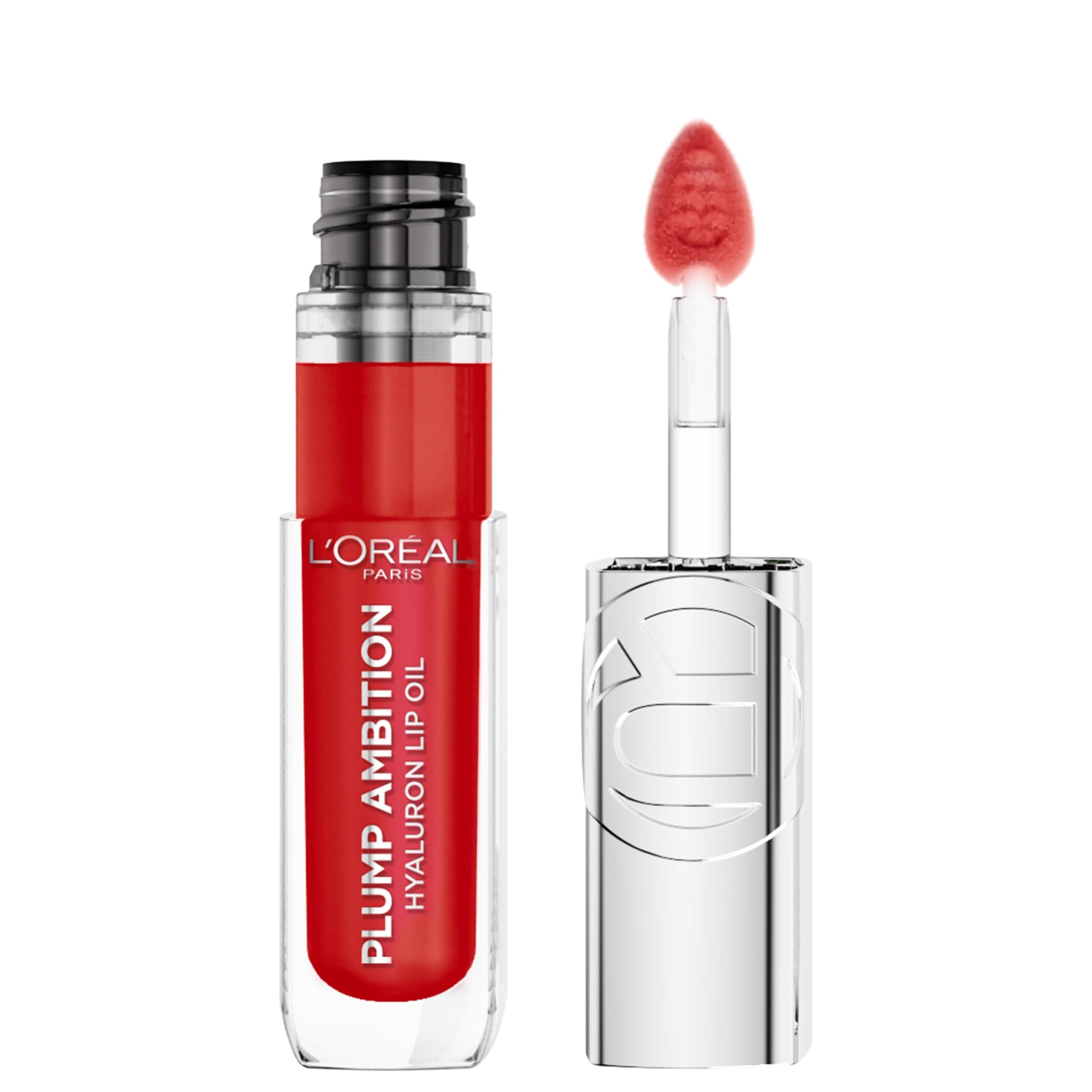 Plump Ambition Hyaluron Lip Oil, 24 HR Lip Gloss with Hyaluronic Acid, Volumizing Formula with Glass-Like Shine, Rouge In Love 380, 0.16 Fl Oz