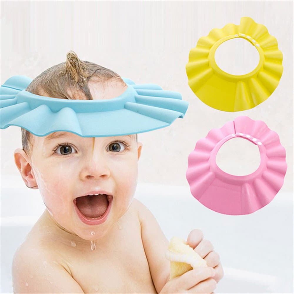Soft Adjustable Baby Kids Children Shampoo Bath Bathing Shower Cap Hat Wash Hair Shield 3pcs (Blue,Pink,Yellow)