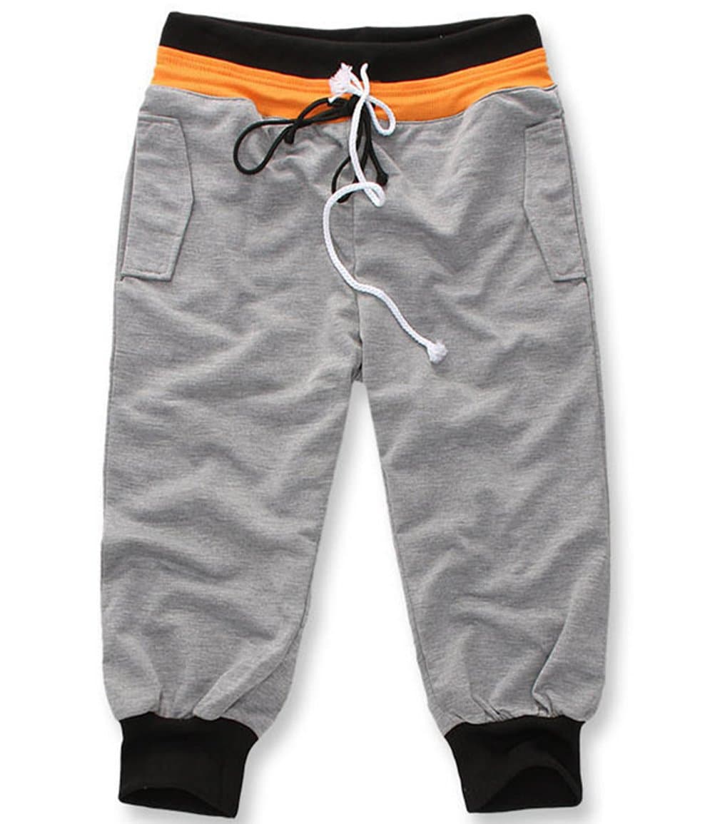 Men's Knit 3/4 Sport Pants Shorts Casual Harem Baggy Jogger Shorts Solid Color, Grey, TAG L/US M
