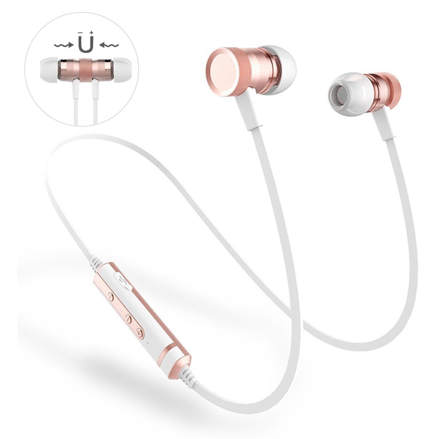 Bluetooth Earphone, ANCREU Music Headphones with Microphone Waterproof Design Earbuds for iPhone Samsung and Smart Phones (Rose)