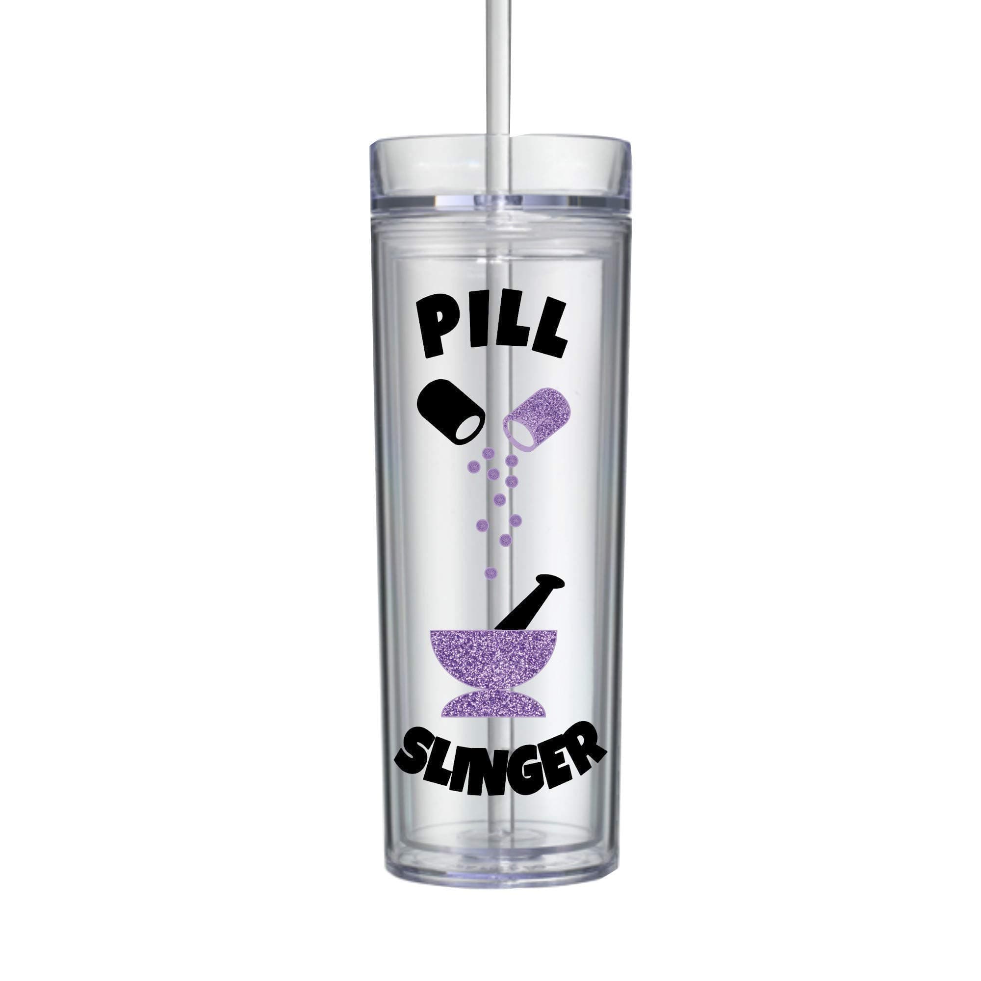 Pharmacy Technician Gifts for Women Pharmacist Pill Slinger Water Bottle Travel Tumbler 0114 E