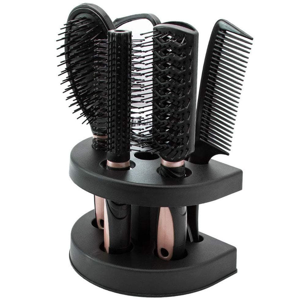 5Pcs Women Hair Brushes Comb Sets Ladies Salon Styler Hair Care Massage brush with Mirror and Holder Home Decor (Pink)