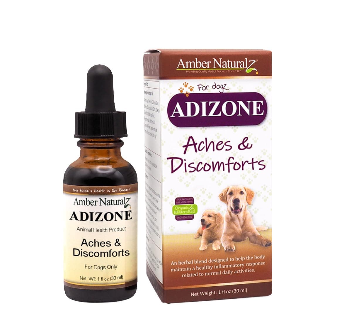 Amber NaturalZ Adizone Herbal Supplement for Dogs | Supports a Healthy Inflammatory Response, Occasional Discomfort, and Joint Function | Natural Aid for Active and Aging Canines 1 Fluid Ounce
