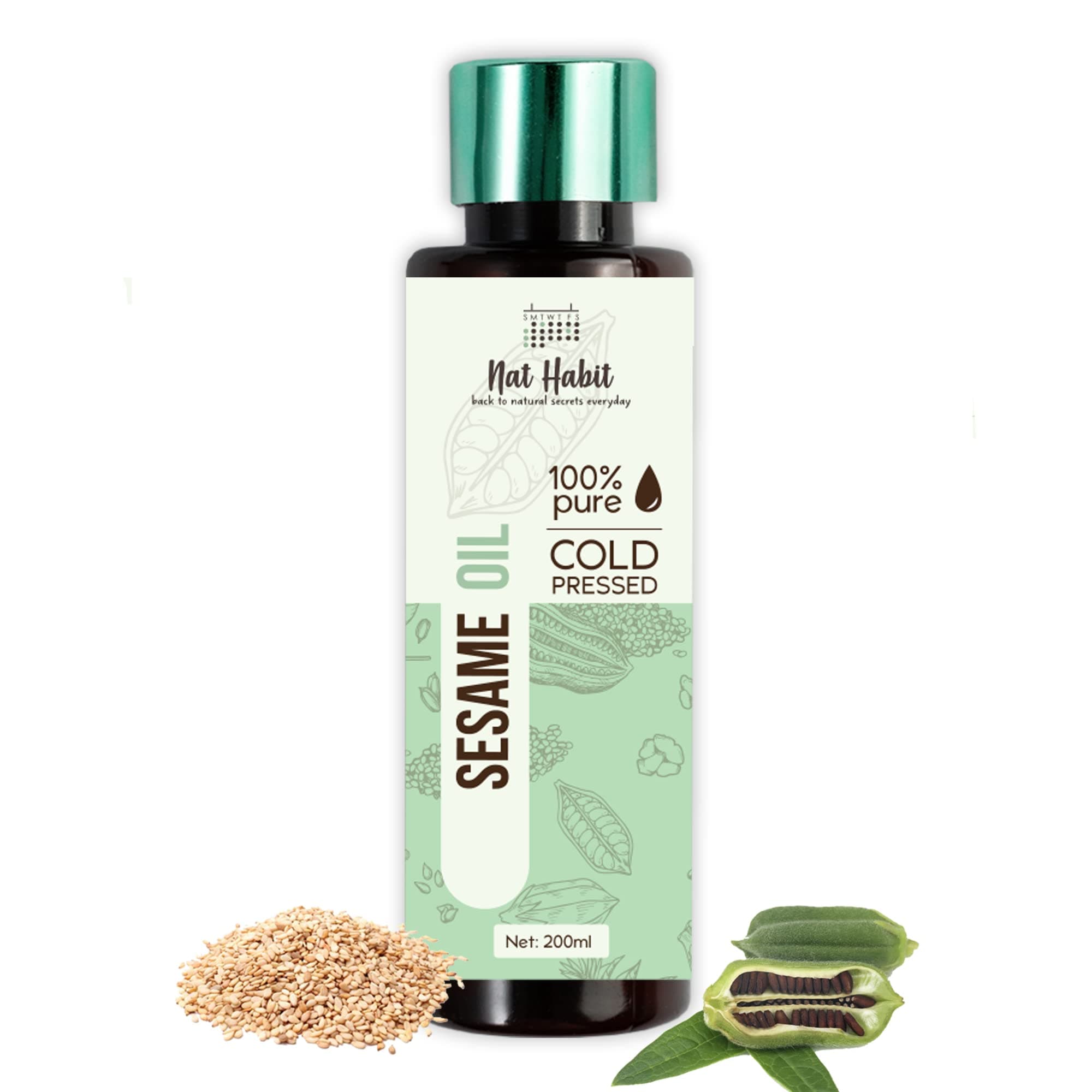 Nat Habit Cold Pressed 100% Pure Sesame (Til) Oil for Skin, Body Massage Oil for Deeply Moisturized Skin, 200ml