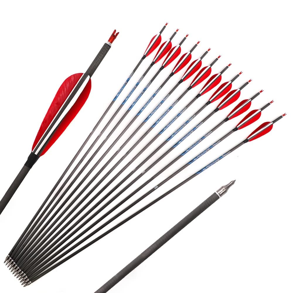 ACCMOS Spine 250 300 340 400 500 600 700 800 Hunting Arrow 4 inch Turkey Feather Pure Carbon Arrow ID 6.2 mm Length 23-32 inch Archery Arrow 12 pcs