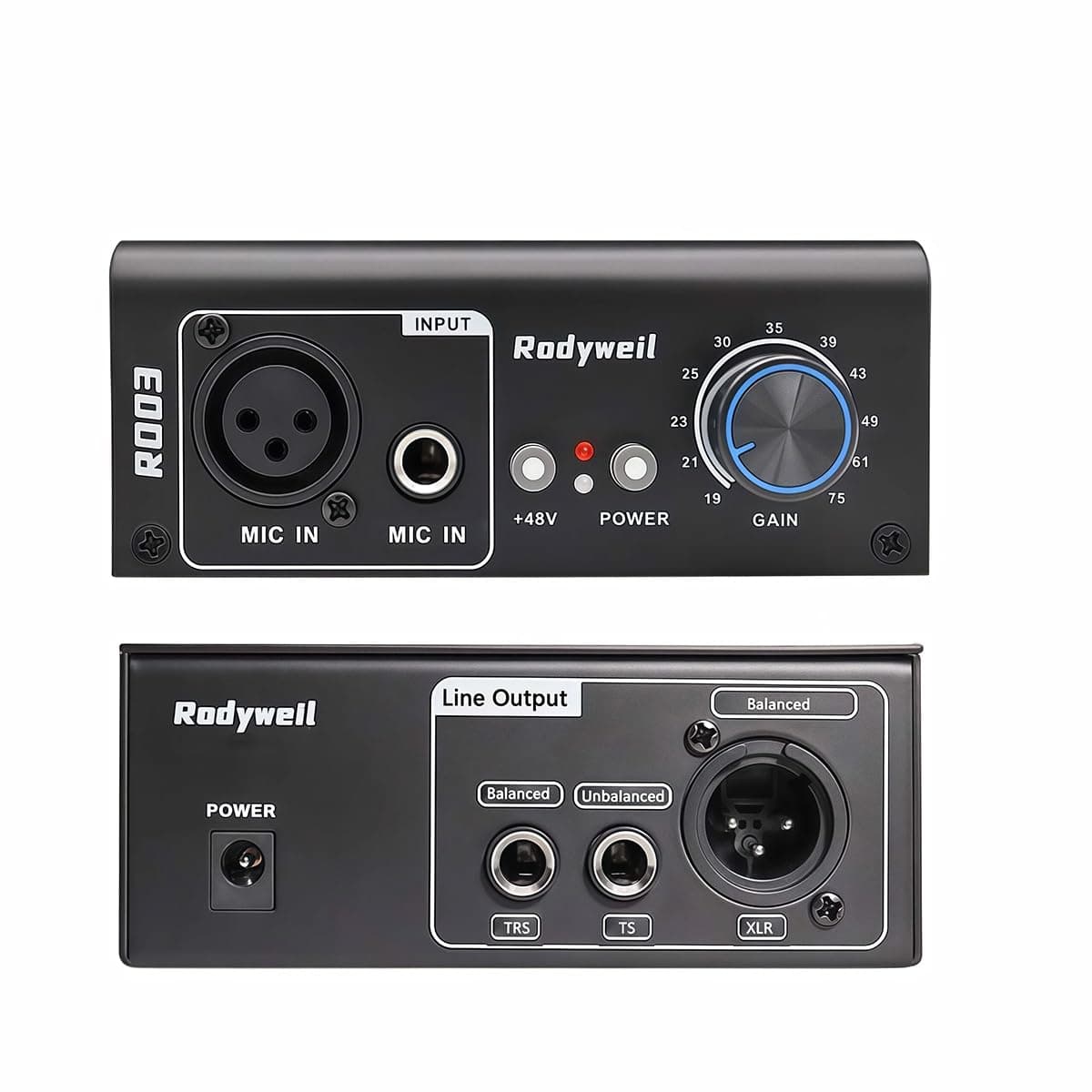 Microphone Preamp Mic Gain Booster with 2 Input Max 75db Gain 48V Phantom Power for Dynamic and Condenser Mic