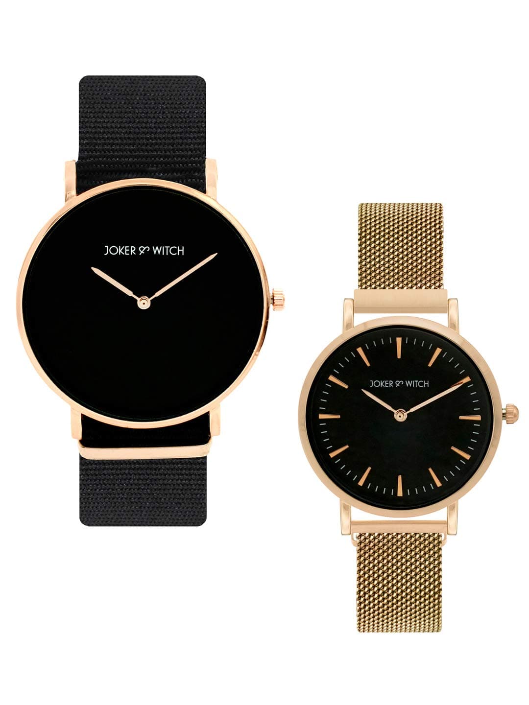 Joker & WitchStainless Steel Jennifer & Oliver Couple Analog Black Dial Watch Gift Set For Men And Women, Band Color:Rose Gold