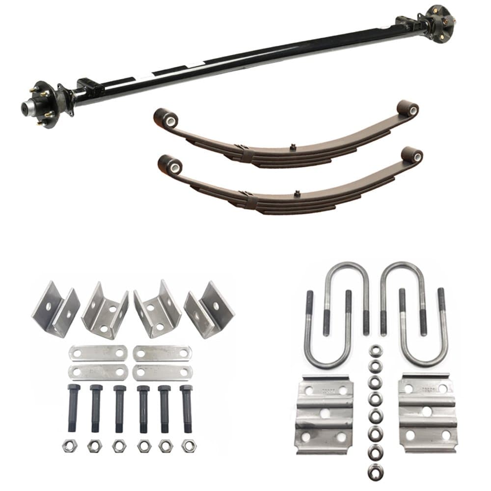 Rockwell American 3,500 lb Idler Trailer Axle w/Leaf Springs, U-Bolts & Hanger Kit- 5x4.5 Bolt Pattern (95" Hubface - 80" Spring Center)