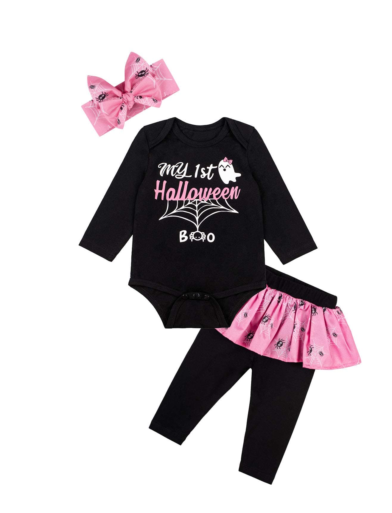 Newborn Baby Girls Clothes My First Halloween Outfit Set Long Sleeve Spider Romper With Headband