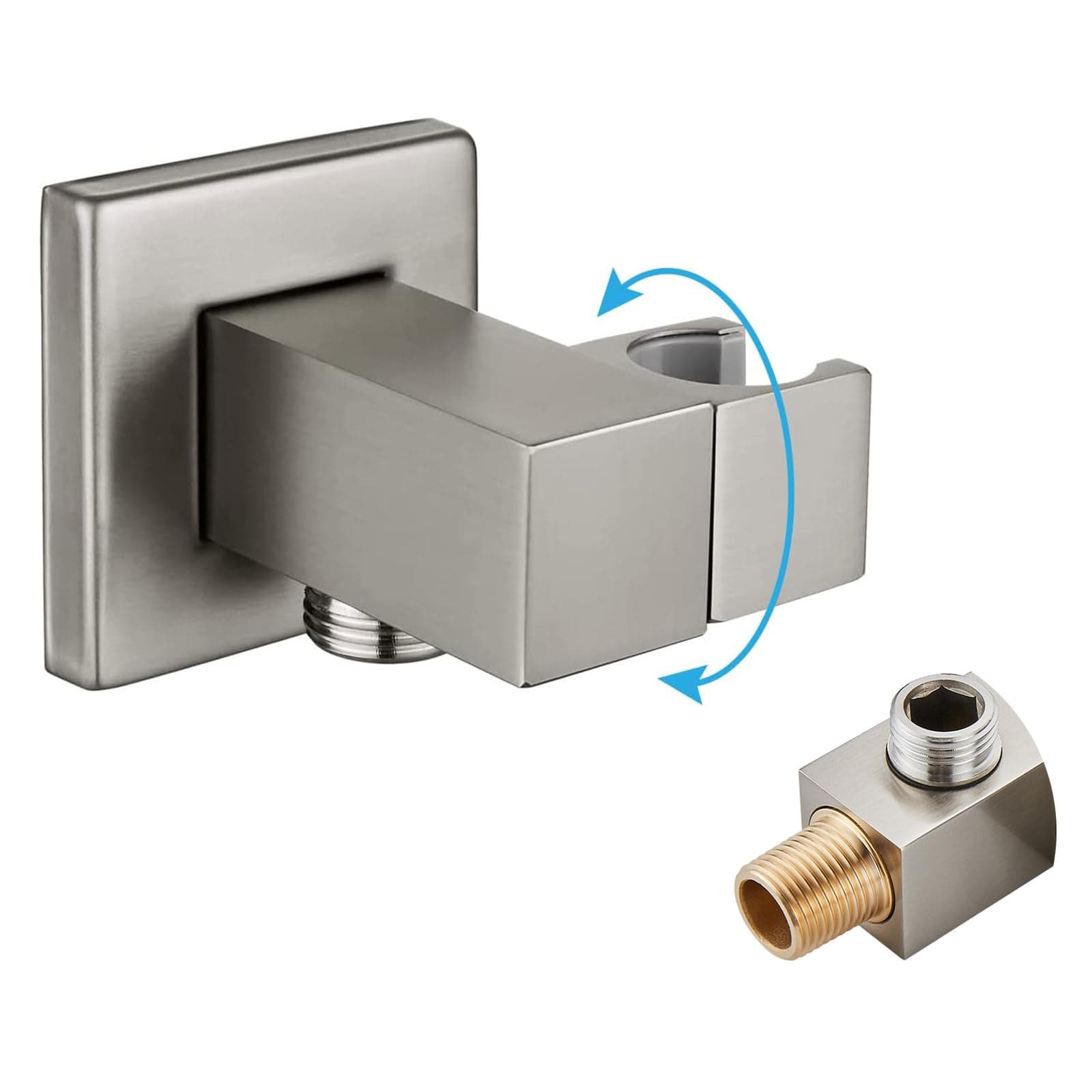 gotonovoBrushed Nickel Wall Supply Elbow Solid Brass Wall Mounted Swivel Angle Simple Wall Union with Handheld Shower Holder Elbow with Shower Hose Connector by Male 1/2" IPS Water Oulet
