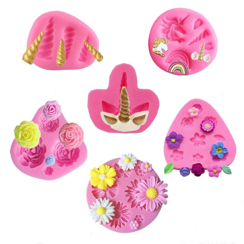 Mini Unicorn Mold Set,Unicorn Horn Ears Rainbow Flowers Silicone Cake Fondant Mold,Cupcake Toppers Mold for Candy,Chocolate,Fondant,Polymer Clay,Soap,Crafting Projects & Cake Decoration