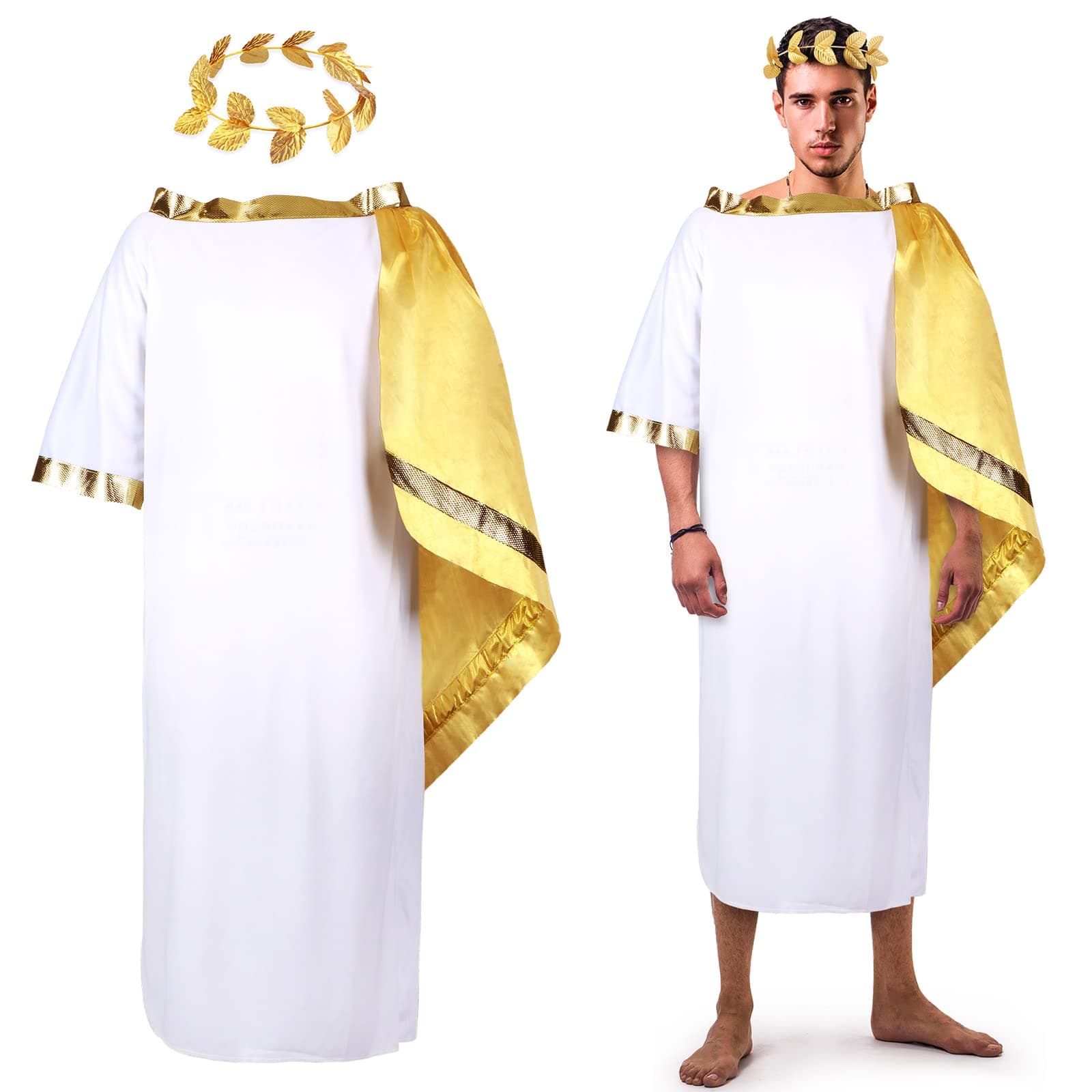 2 PCS Toga Costume Greek God Roman Costume Cosplay Outfit with Leaf Crown Headdress Laurel Wreath