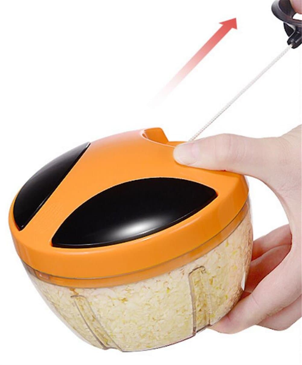 GREENKI Easy Pull Food Chopper Manual Food Processor Compact Powerful Hand Held Vegetable Chopper Mincer Blender to Chop Fruits Vegetables Nuts Garlics Pull once the rope is equal to cutting 48 time (Orange)